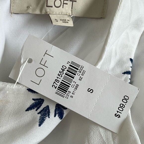 NWT Loft wavy embroidered medallion white navy maxi dress Sz S - Picture 9 of 10